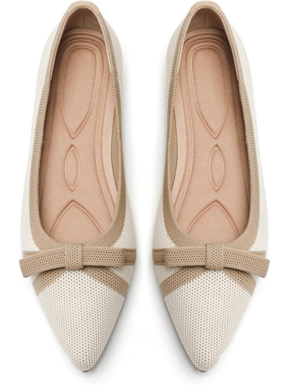 Women's Beige And Khaki Comfortable Pointed Toe Knit Foldable Ballet Flat Shoes